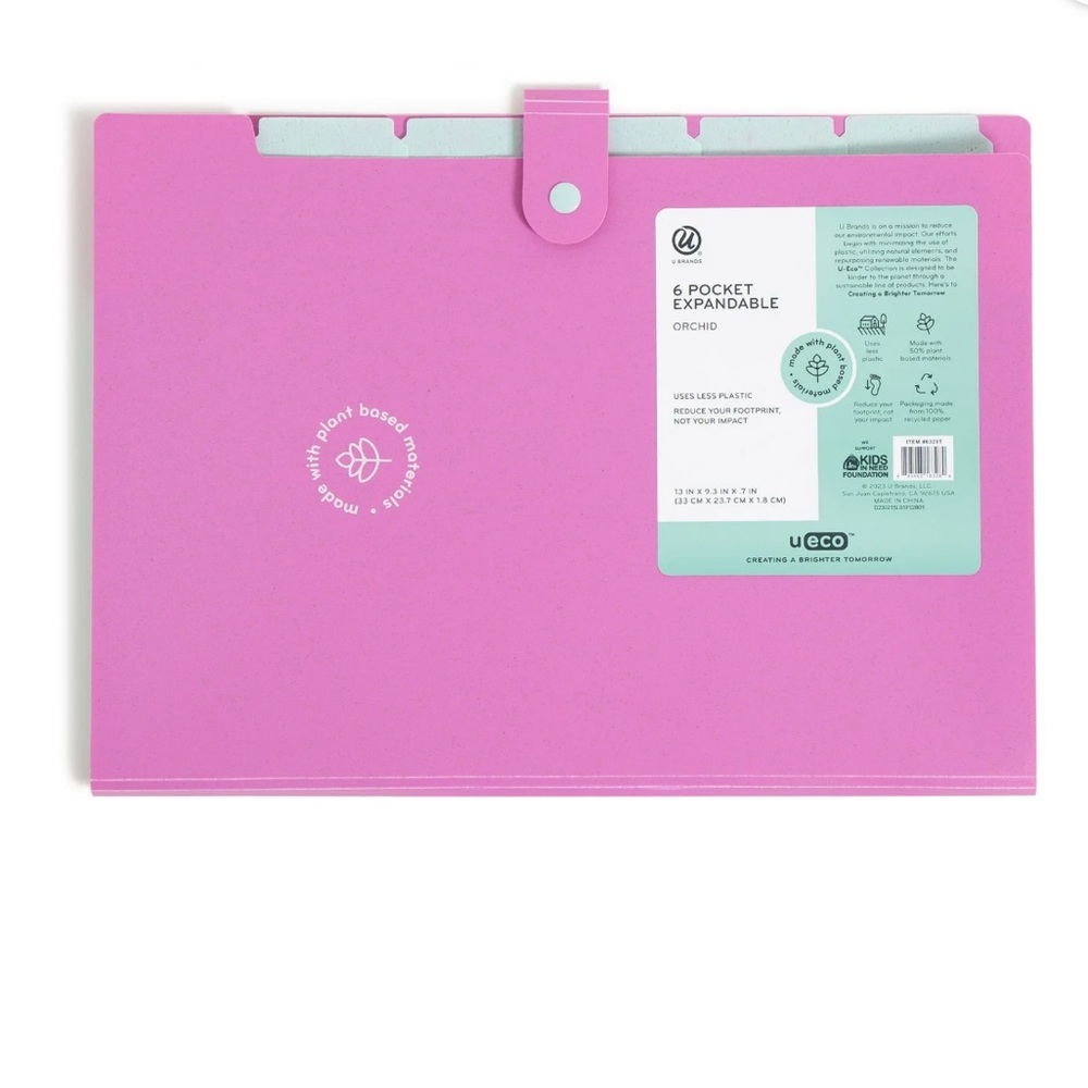 U Brands U-Eco 6 Pocket Expandable Open Top File Folder NWT